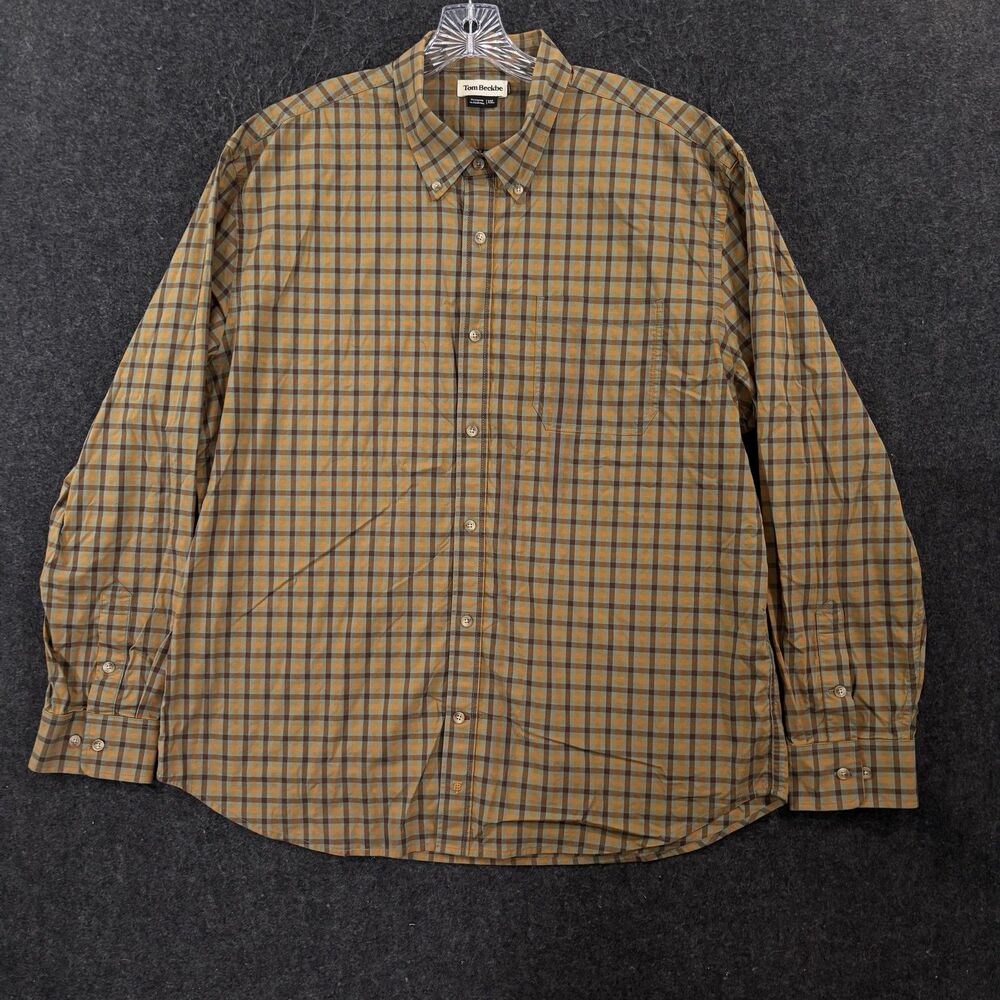 Tom Beckbe Shirt Men's XXL Brown Check Stretch Button Down Pocket